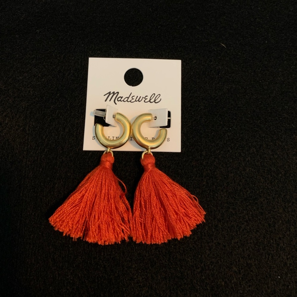 NWT Madewell Gold & Red Tassel Earrings